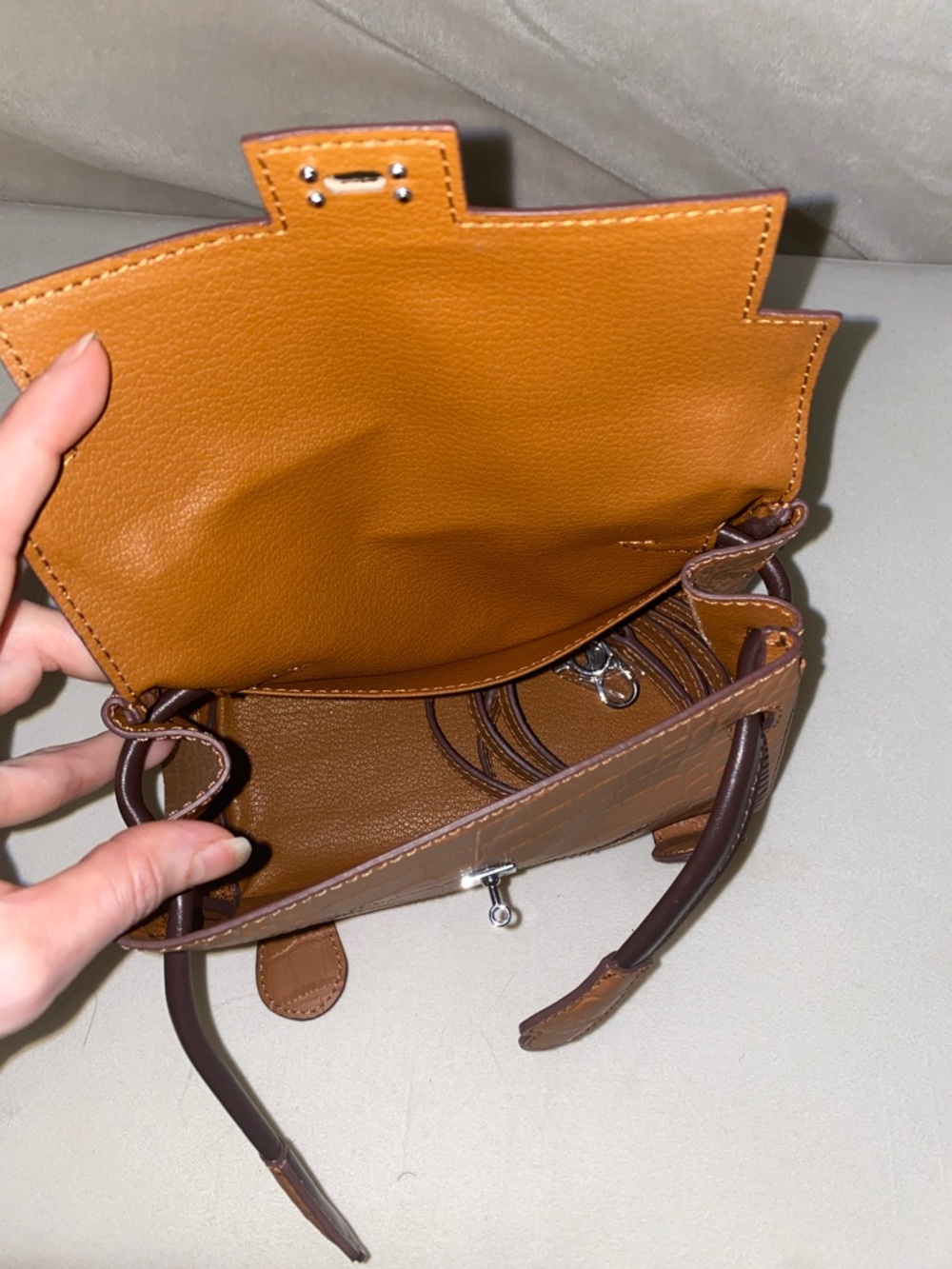 20cm brown milk chocolate leather crocodile doll idolle top handle Kelly Bag - Picture 9 of 10
